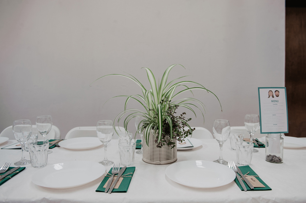 Pot Plant Tin Can Centrepiece Decor Table Stour Space Wedding Anne Schwarz Photography