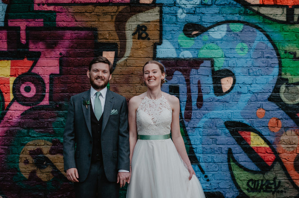 Dress Gown Bride Bridal Halterneck Tulle Skirt Green Ribbon Stour Space Wedding Anne Schwarz Photography