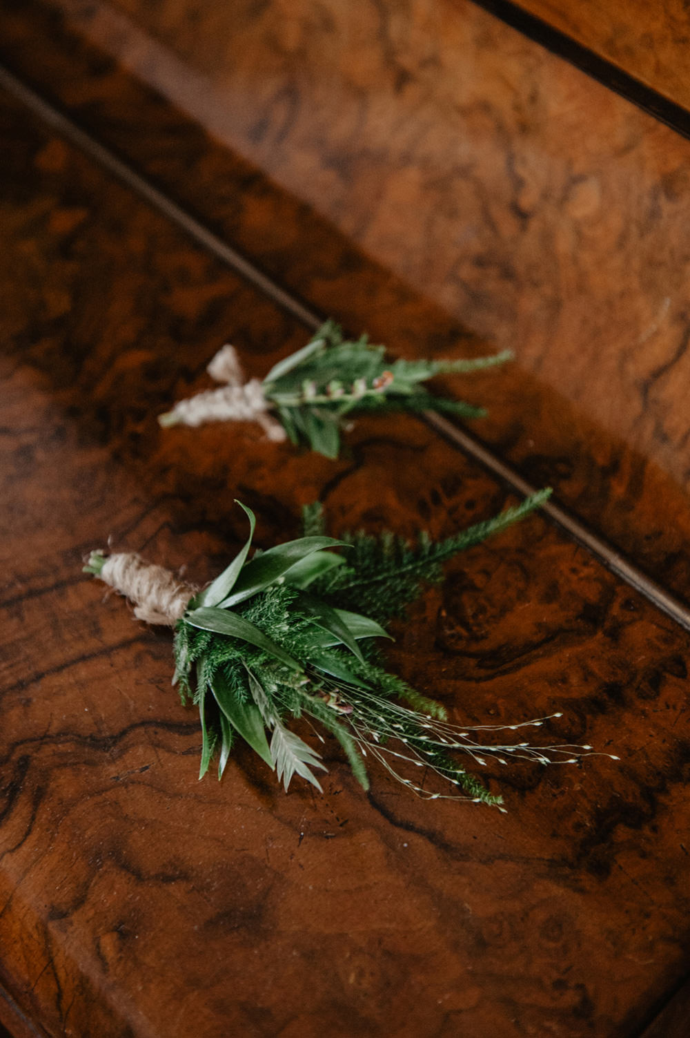 Greenery Foliage Buttonholes Twine Stour Space Wedding Anne Schwarz Photography