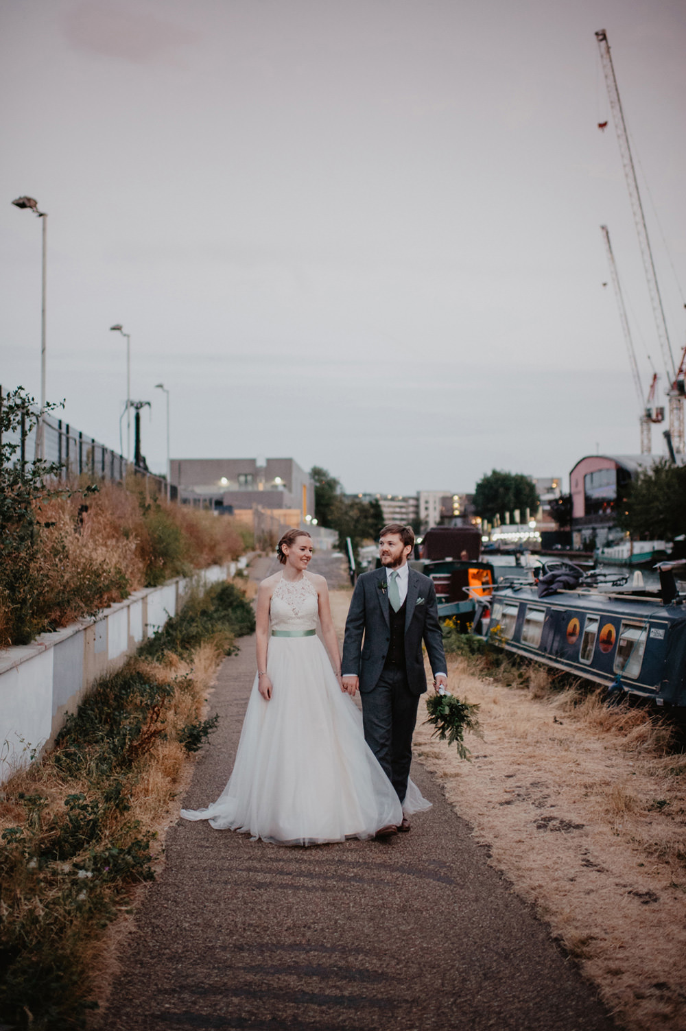 Dress Gown Bride Bridal Halterneck Tulle Skirt Green Ribbon Stour Space Wedding Anne Schwarz Photography