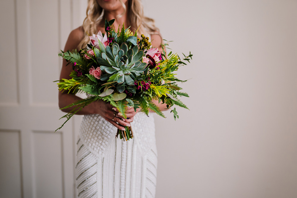 Succulent Fern Bouquet Bride Bridal Tropical Luxe Wedding Burfly Photography