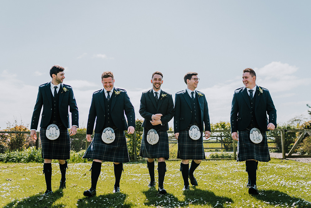 Kilt Groom Groomsmen Tropical Luxe Wedding Burfly Photography