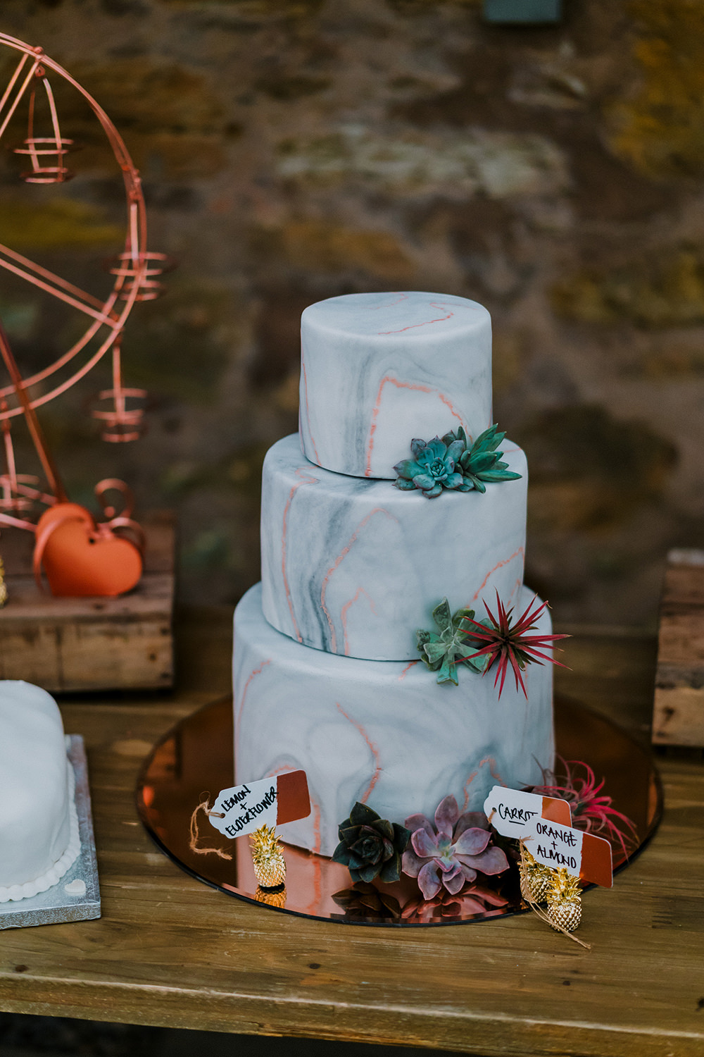 Marble Tiered Cakes Succulents Tropical Luxe Wedding Burfly Photography