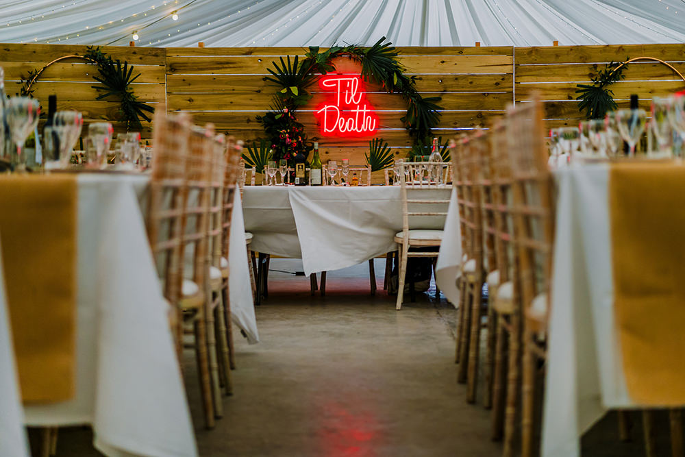 Til' Death Neon Sign Tropical Luxe Wedding Burfly Photography