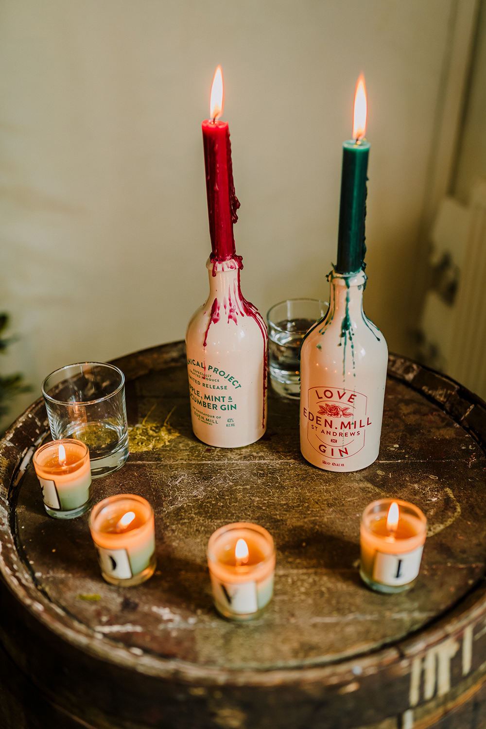 Bottle Candle Barrel Tropical Luxe Wedding Burfly Photography