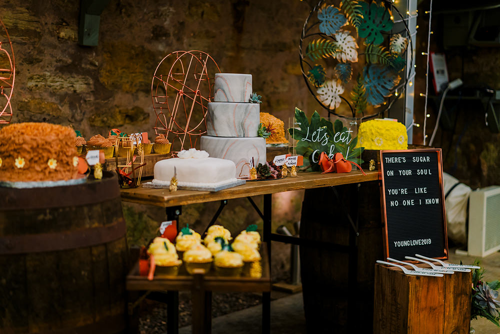 Cake Table Marble Tiered Succulents Tropical Luxe Wedding Burfly Photography
