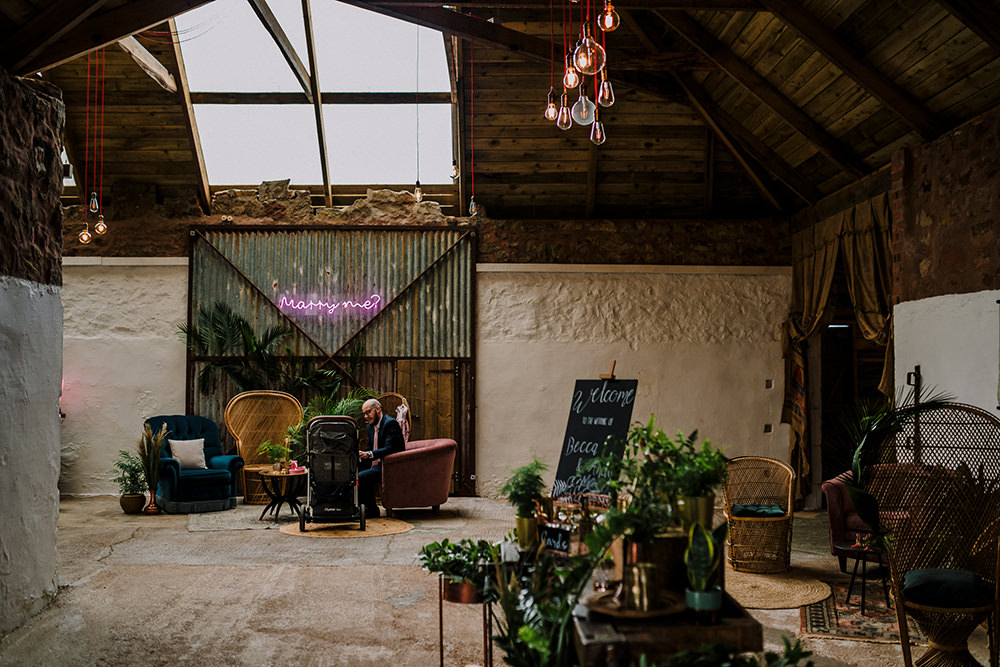 Cow Shed Scotland Neon Sign Tropical Luxe Wedding Burfly Photography