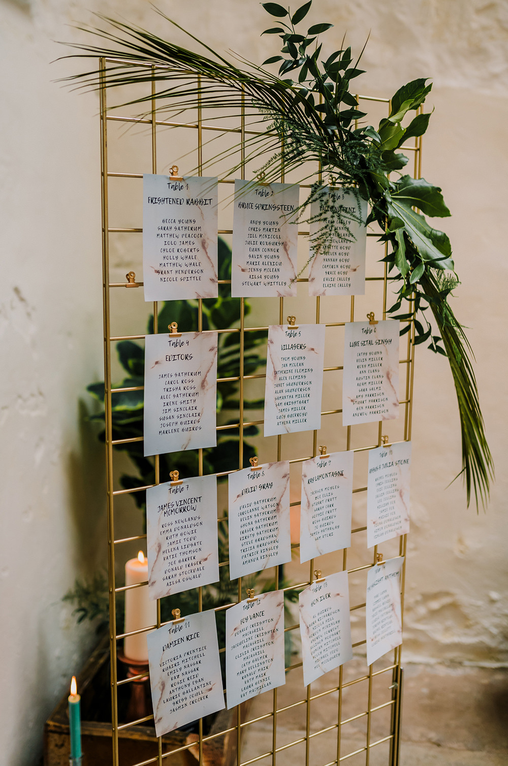 Table Plan Wire Mesh Greenery Succulent Tropical Luxe Wedding Burfly Photography