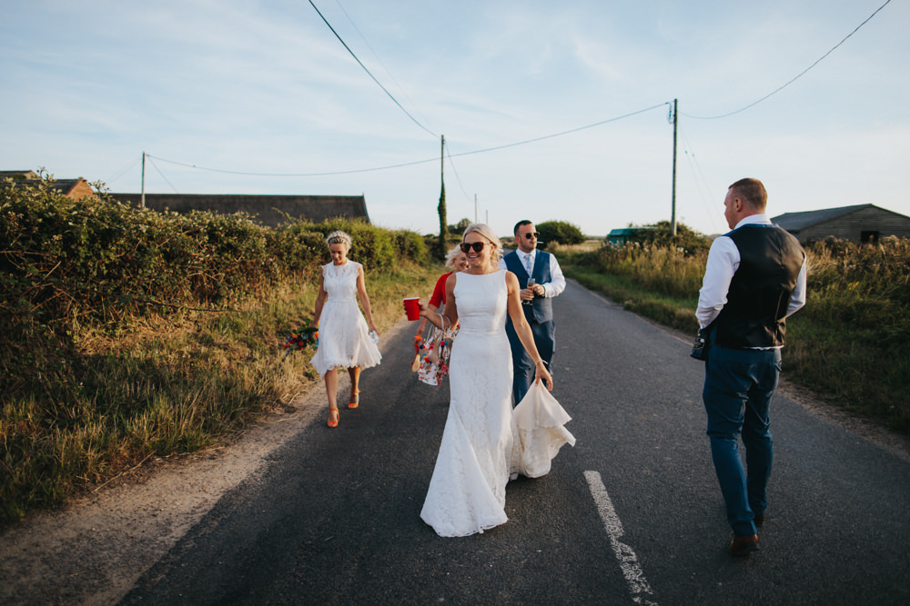 Bride Bridal Pronovias Dress Gown Boat Neck Fitted Sunglasses Waxham Great Barn Wedding Joshua Patrick Photography