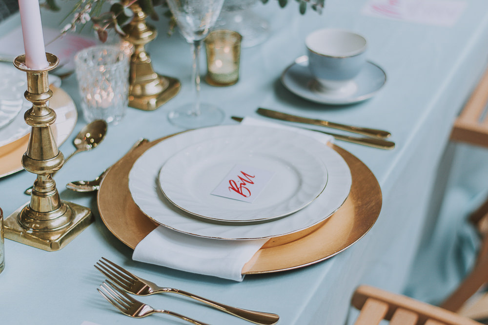 Place Setting Plate Gold Table Name Calligraphy Wes Anderson William Morris Wedding Ideas Jessica Hill Photography