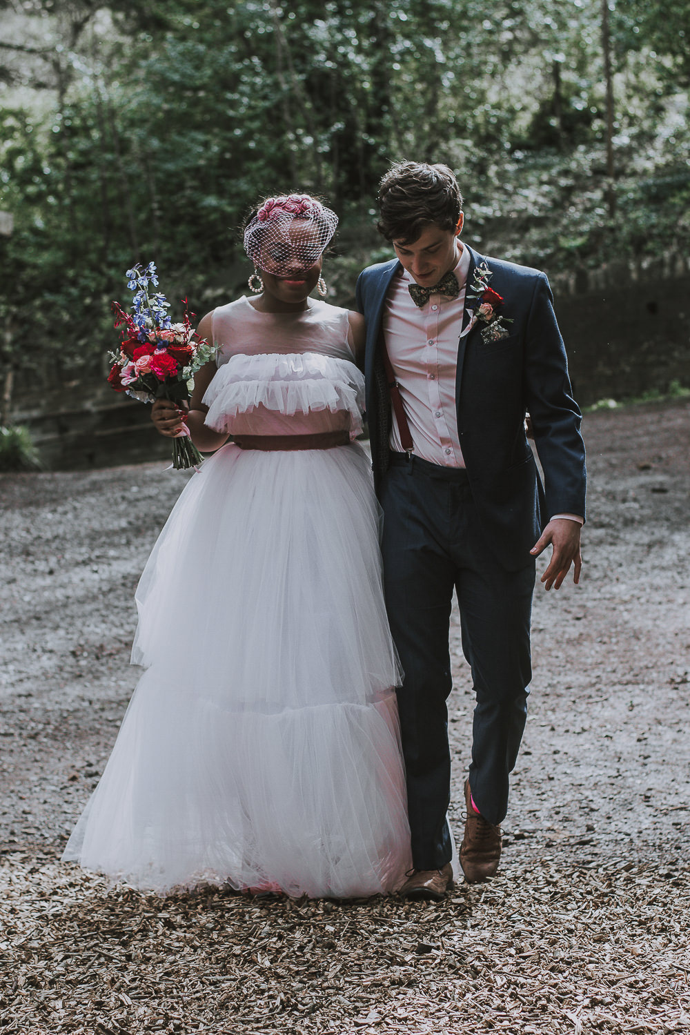 Bride Bridal Dress Gown Ruffle Tulle Sash Ribbon Wes Anderson William Morris Wedding Ideas Jessica Hill Photography