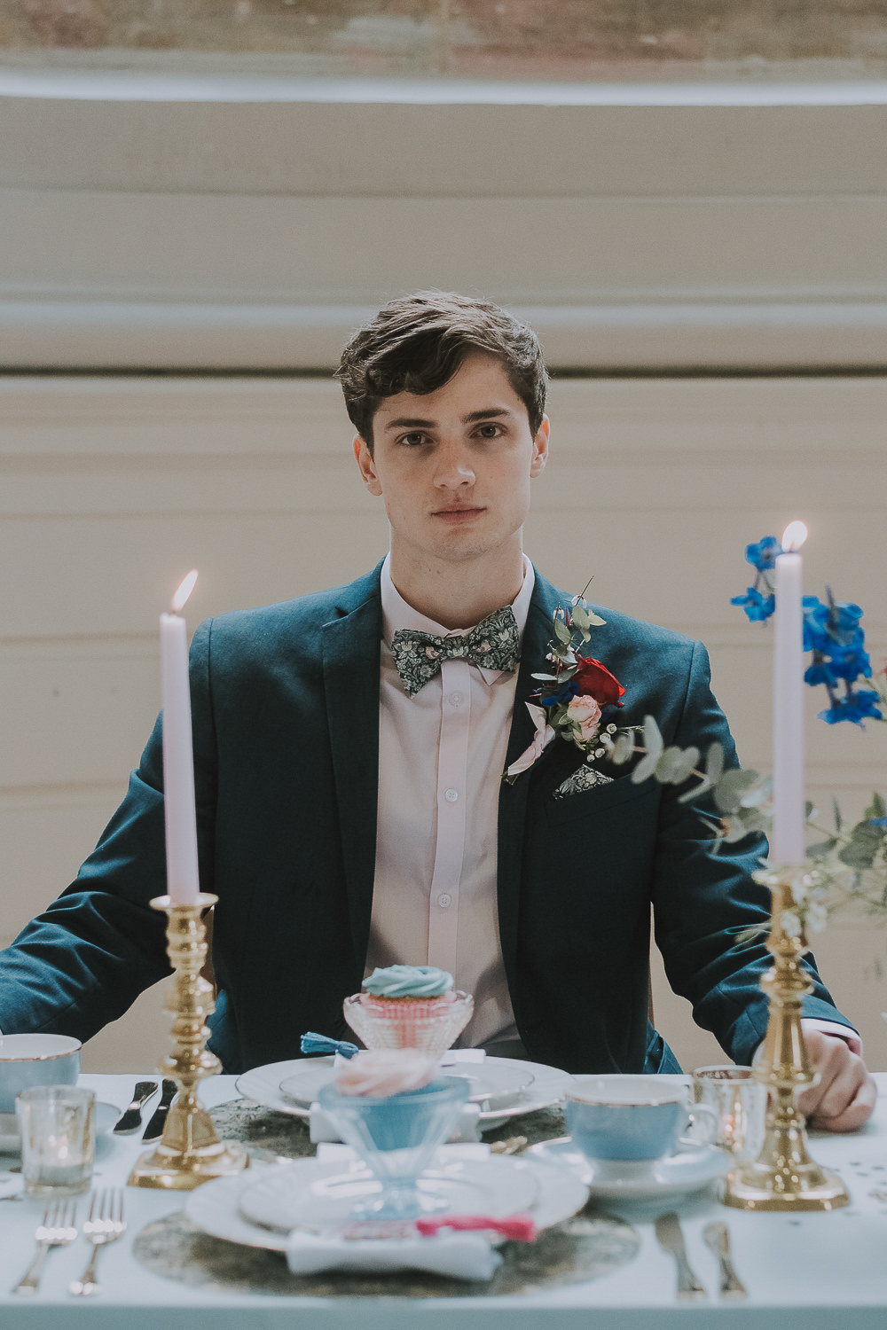 Groom Suit Navy Floral Bow Tie Wes Anderson William Morris Wedding Ideas Jessica Hill Photography
