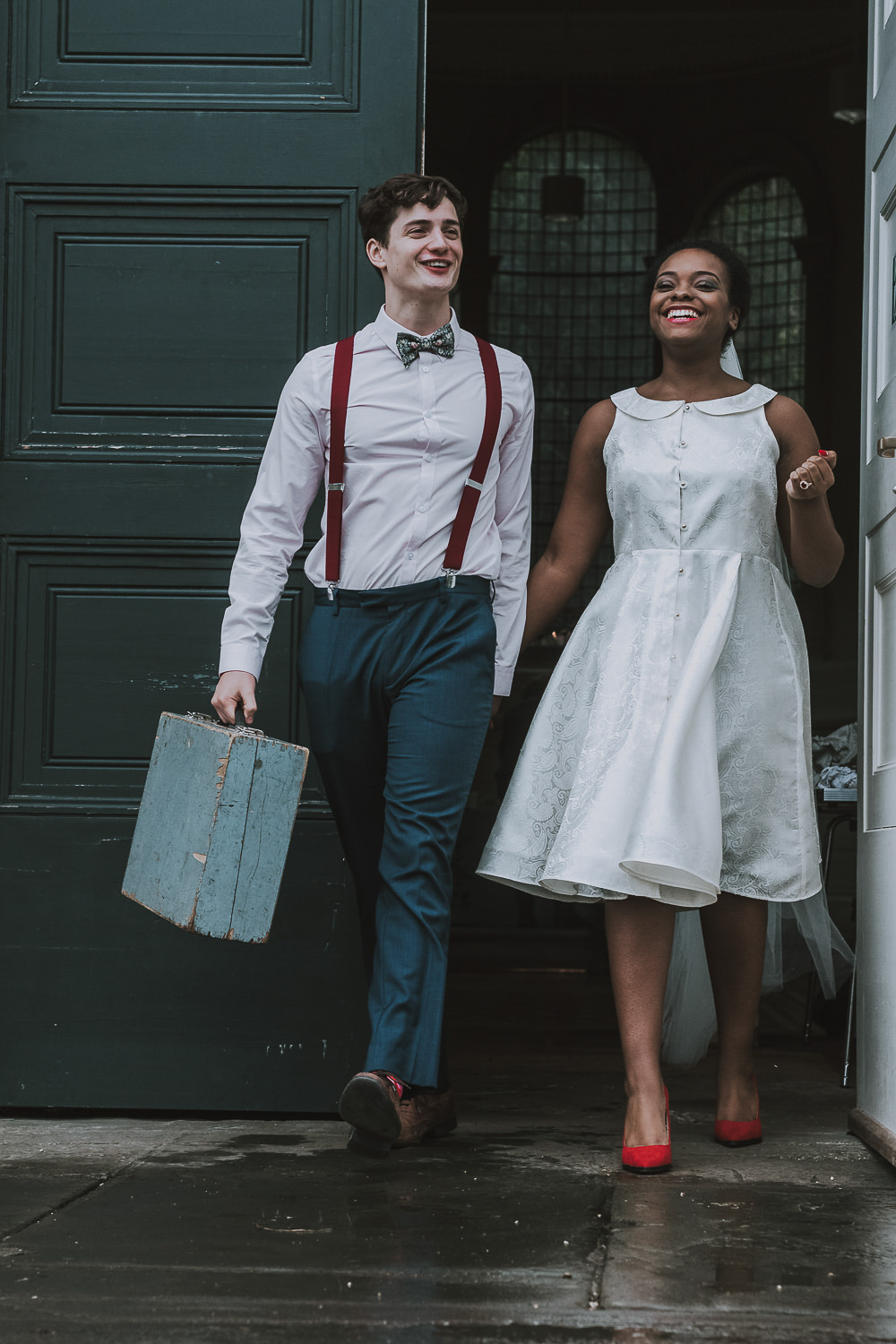 Groom Suit Navy Floral Bow Tie Braces Suitcase Wes Anderson William Morris Wedding Ideas Jessica Hill Photography