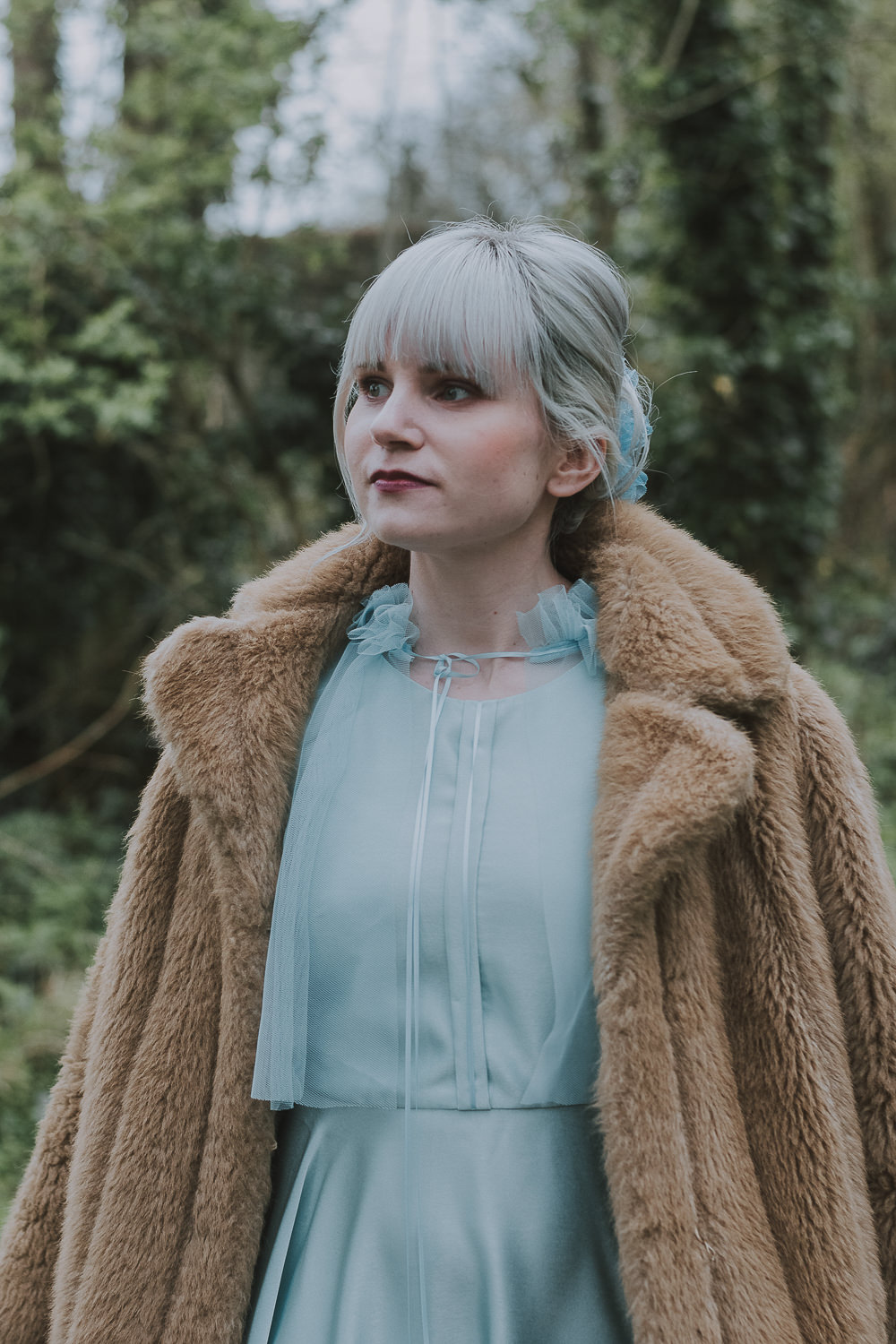 Bridesmaid Bridesmaids Dress Dresses Blue Tulle Faux Fur Coat Wes Anderson William Morris Wedding Ideas Jessica Hill Photography