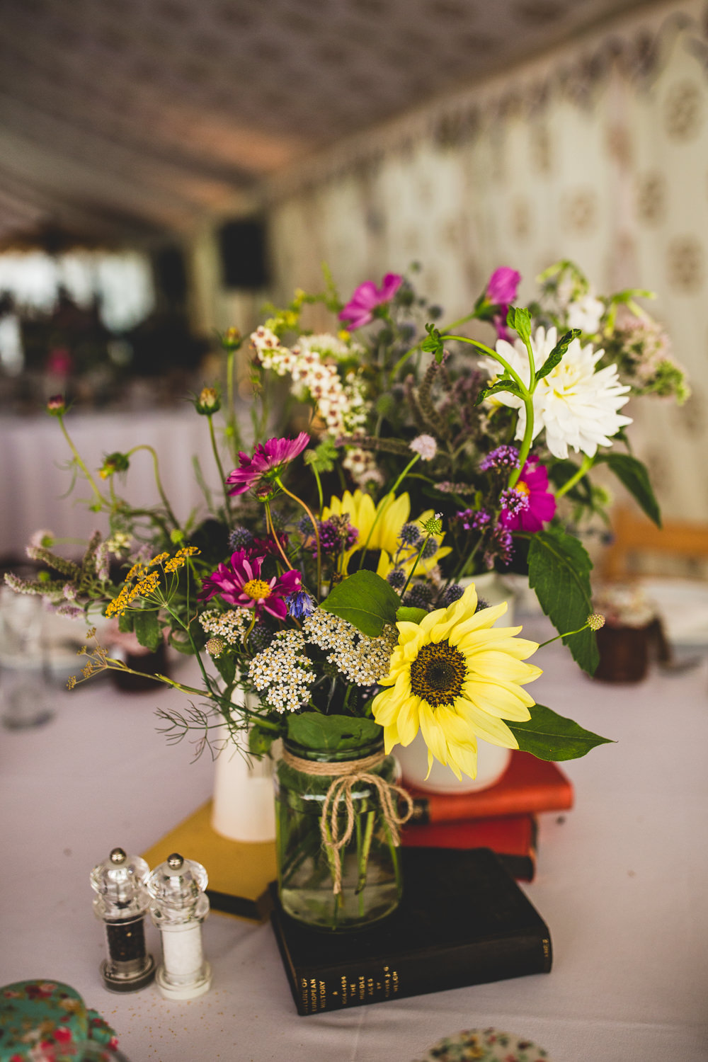 Wildflower Table Centre Books Wise Wedding Venue Livvy Hukins Photography
