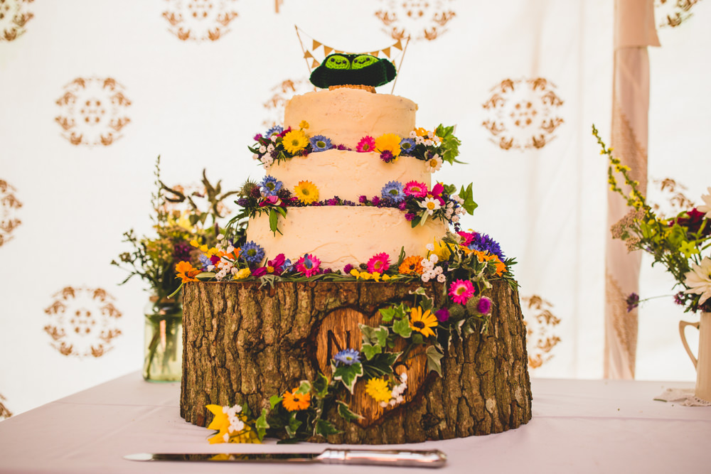 Buttercream Cake Wildflowers Wood Slice Wise Wedding Venue Livvy Hukins Photography