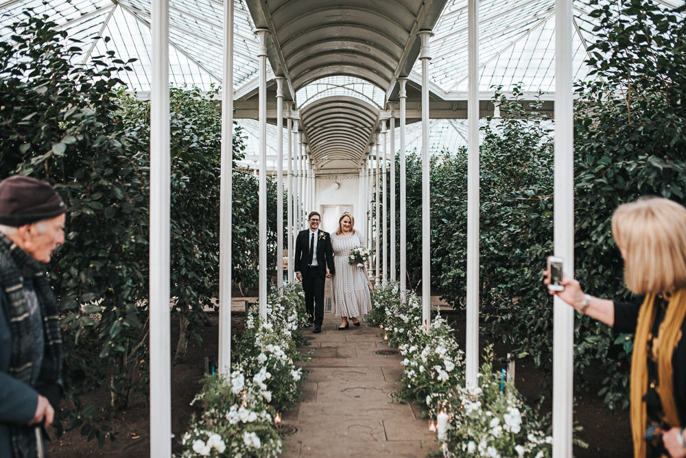 Aisle Flowers Greenery Foliage Meadow Candles Ceremony Wollaton Hall Wedding Pear and Bear Photography