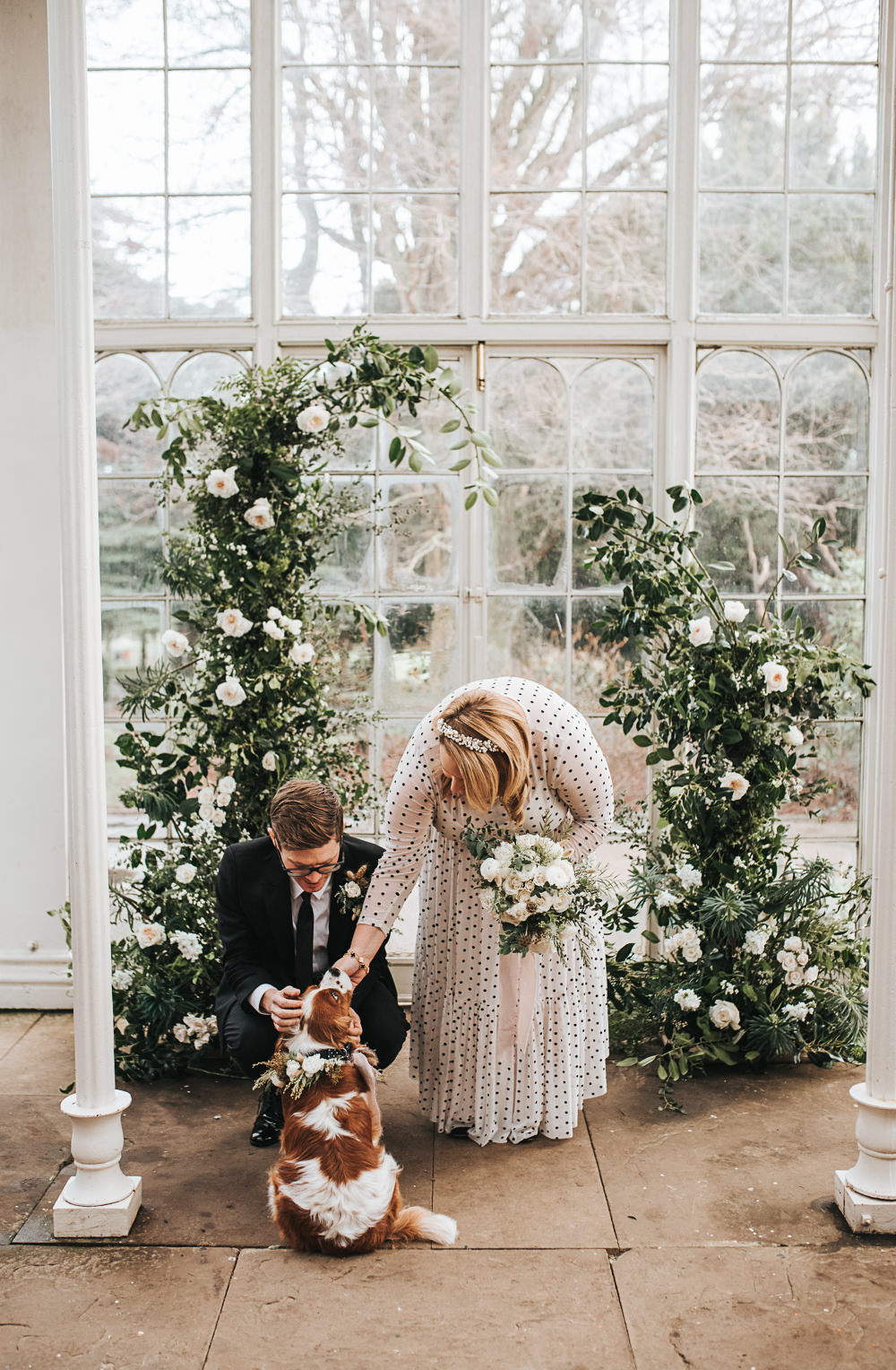 Flower Arch Installation Backdrop Ceremony Aisle Greenery Foliage Rose Wild Natural Wollaton Hall Wedding Pear and Bear Photography