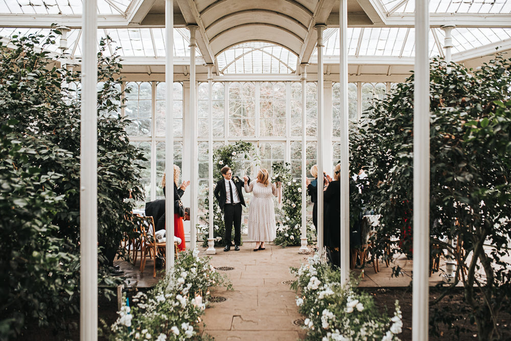 Aisle Flowers Greenery Foliage Meadow Candles Ceremony Wollaton Hall Wedding Pear and Bear Photography