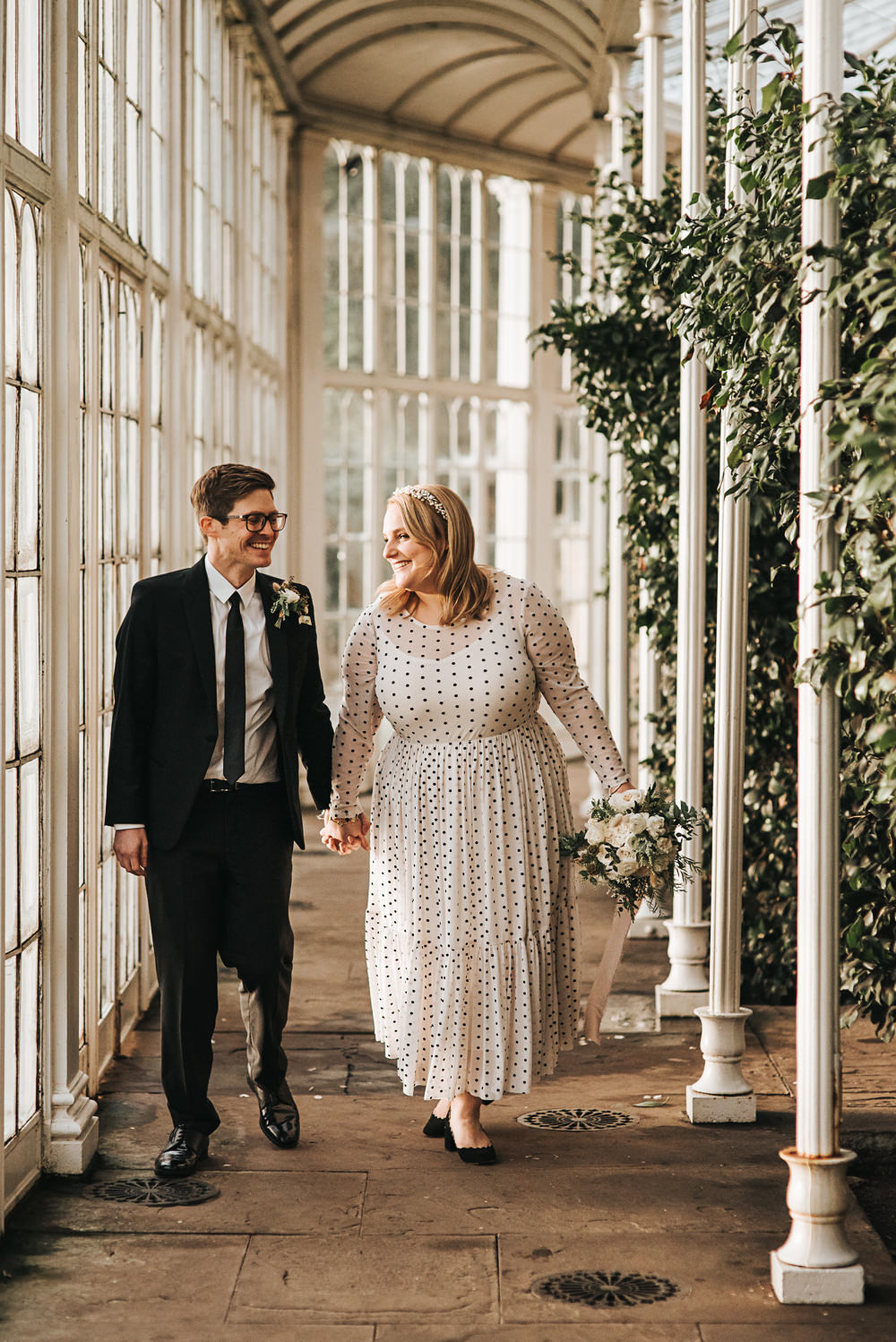 Dress Gown Bride Bridal Polka Dot Short Sleeves Wollaton Hall Wedding Pear and Bear Photography