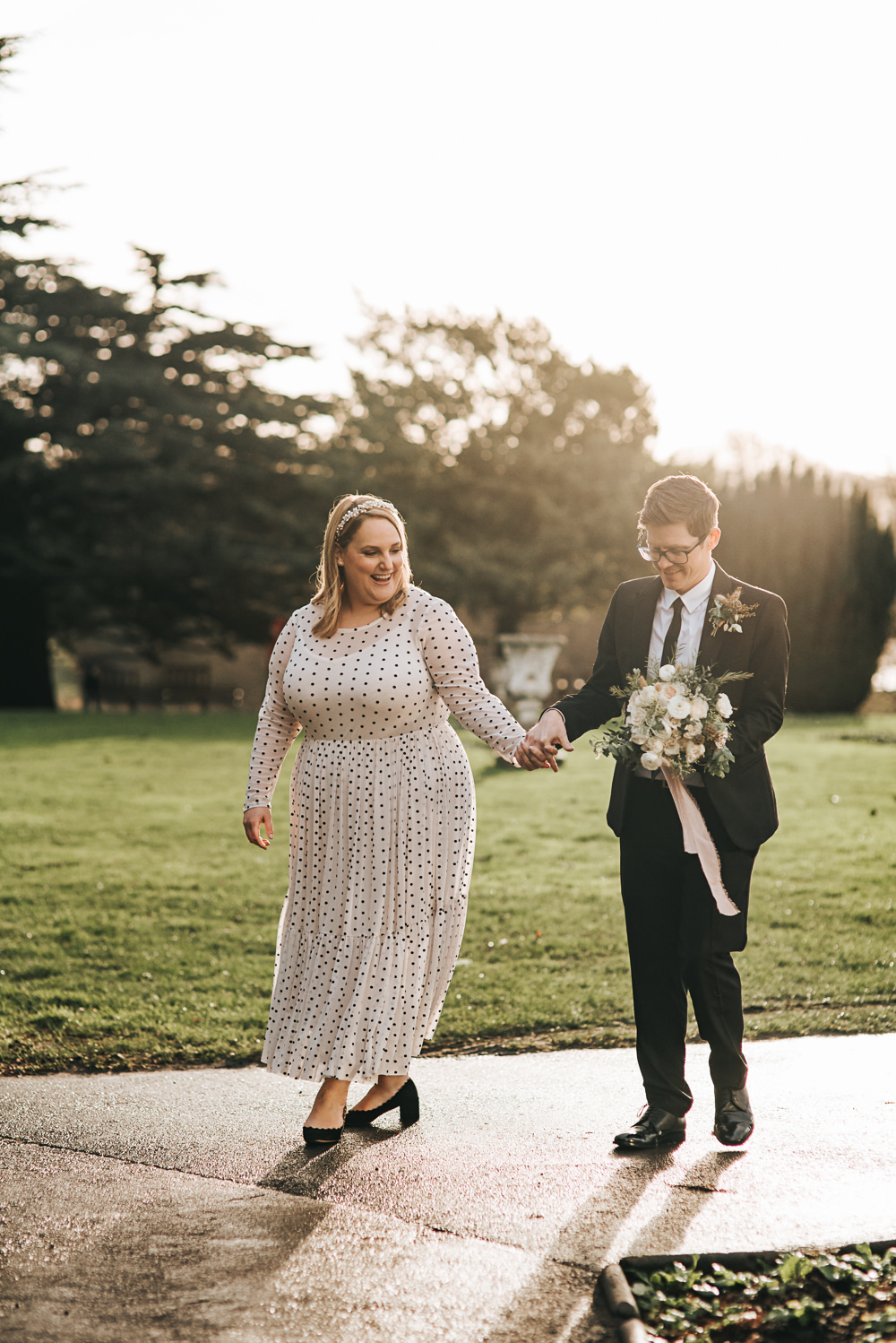 Dress Gown Bride Bridal Polka Dot Short Sleeves Wollaton Hall Wedding Pear and Bear Photography