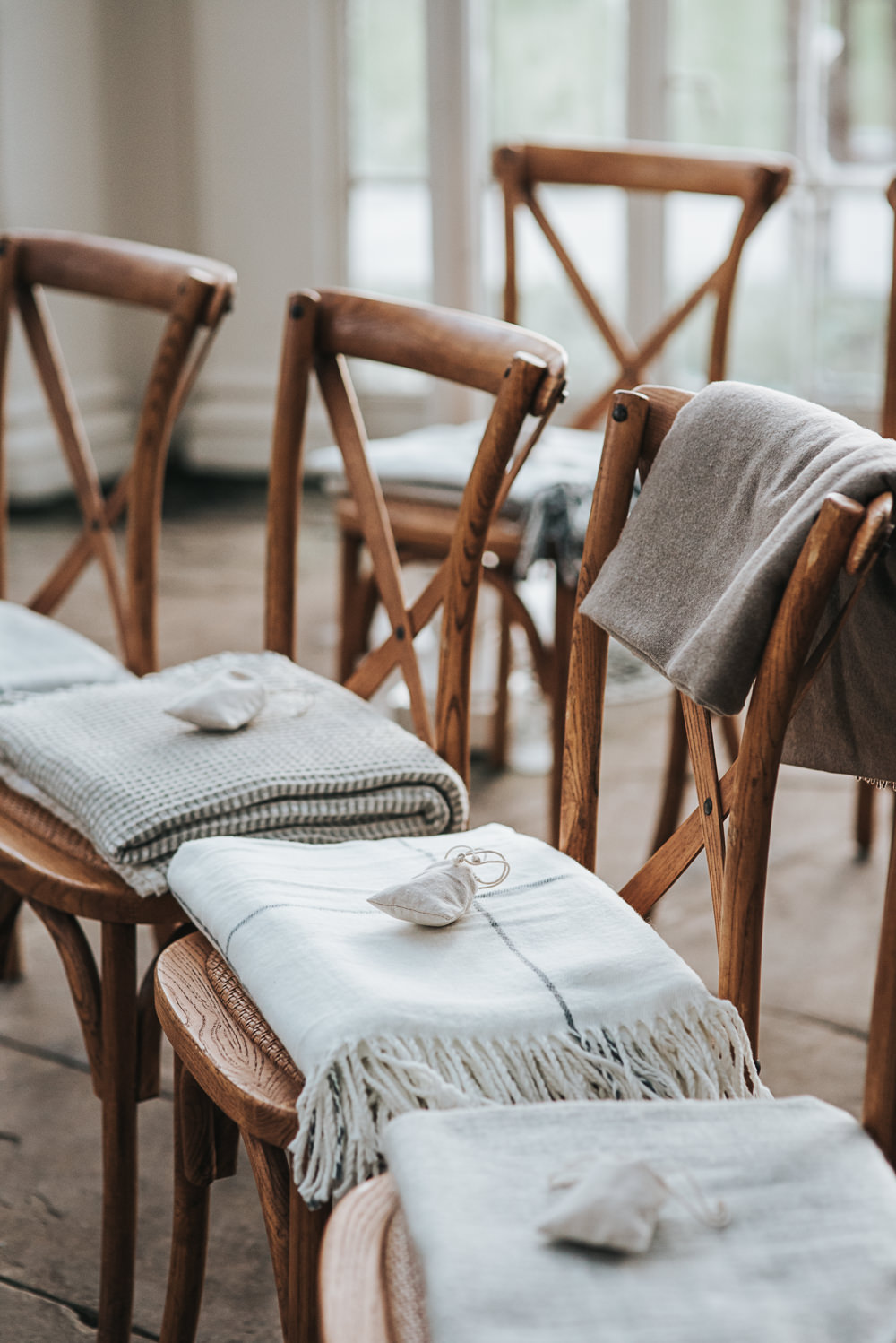 Blanket Favours Chairs Wollaton Hall Wedding Pear and Bear Photography