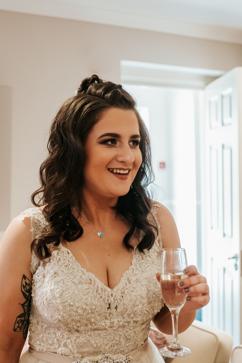 Bride Bridal Half Up Do Hair Curly Waves Aston Marina Wedding Photography By Charli