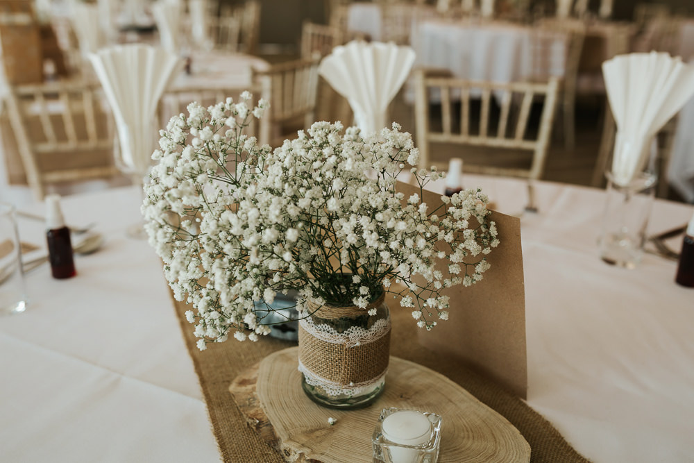Log Slice Burlap Hessian Gypsophila Jam Jar Lace Aston Marina Wedding Photography By Charli