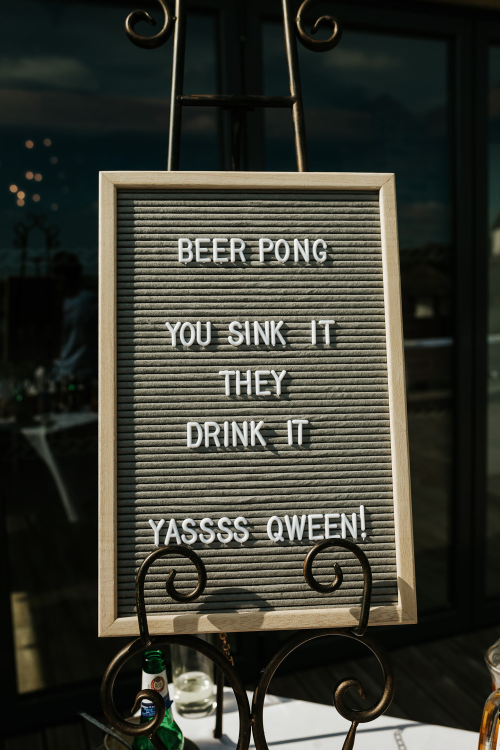 Beer Pong Sign Pin Board Aston Marina Wedding Photography By Charli