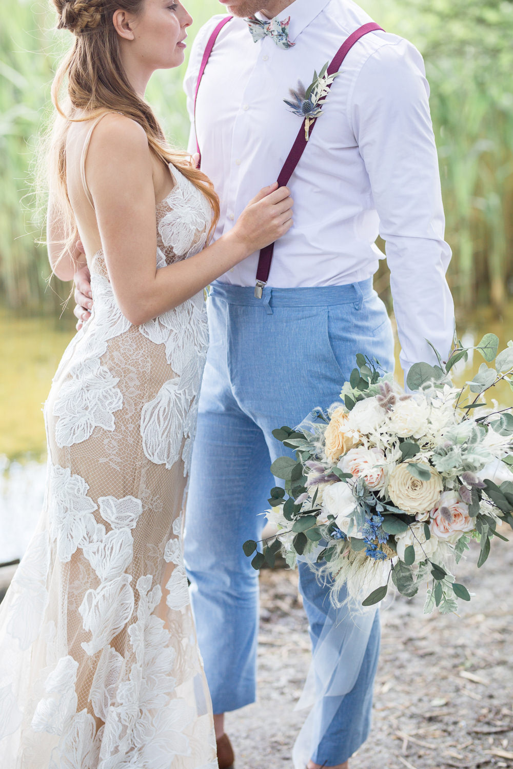 Bride Bridal Dress Gown Lace Underlay Train Floral Boho Beach Wedding Ideas Sarah Hoyle Photography
