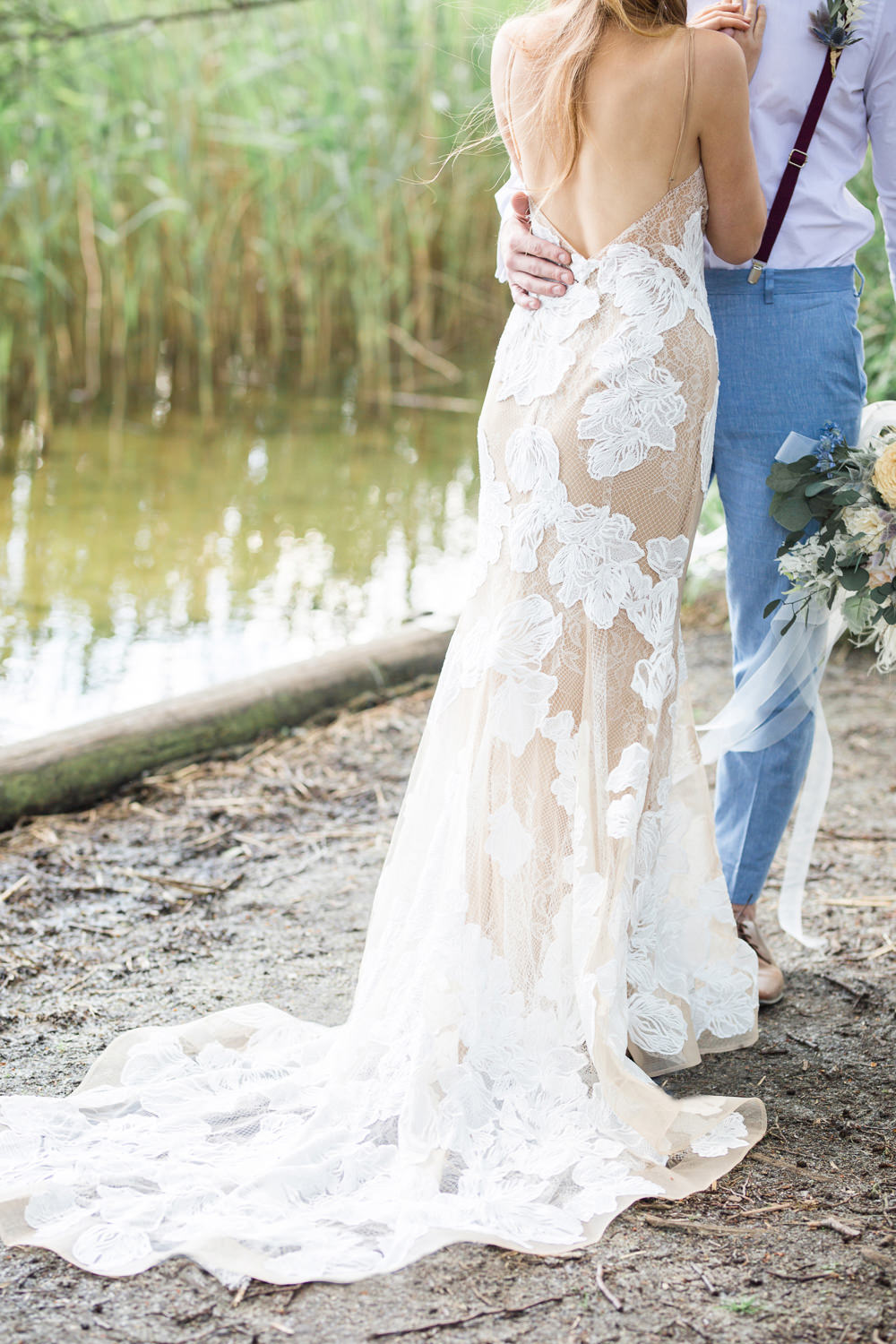 Bride Bridal Dress Gown Lace Underlay Train Floral Boho Beach Wedding Ideas Sarah Hoyle Photography