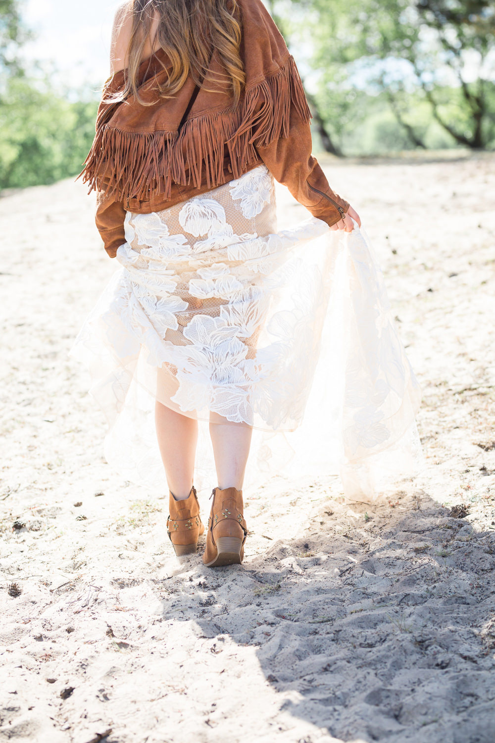 Bride Bridal Dress Gown Lace Underlay Train Floral Tassel Fringe Jacket Boots Boho Beach Wedding Ideas Sarah Hoyle Photography