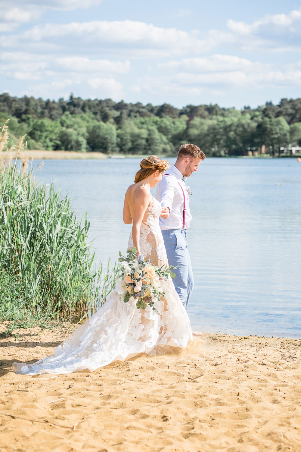 Bride Bridal Dress Gown Lace Underlay Train Floral Boho Beach Wedding Ideas Sarah Hoyle Photography