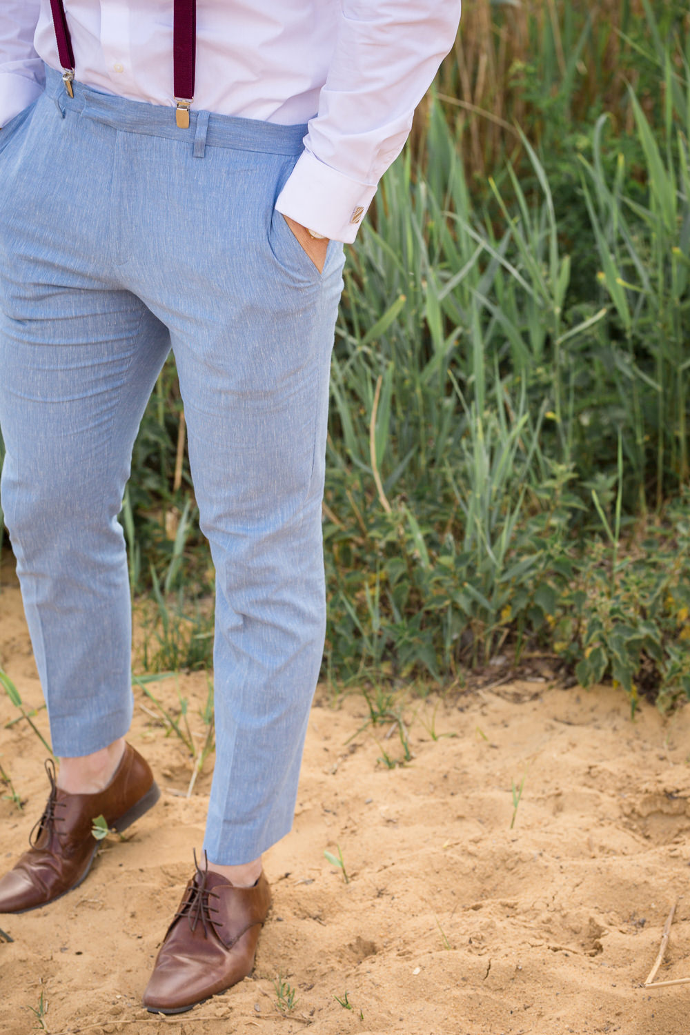 Groom Blue Trousers Braces Bow Tie Loafers Boho Beach Wedding Ideas Sarah Hoyle Photography