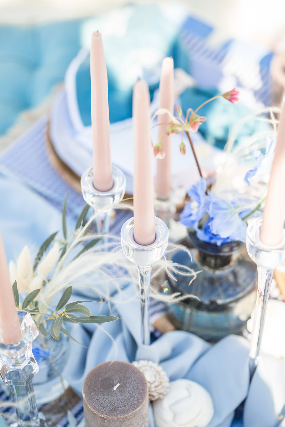 Table Tablescape Picnic Pampas Grass Candles Blue Blush Decor Decoration Boho Beach Wedding Ideas Sarah Hoyle Photography