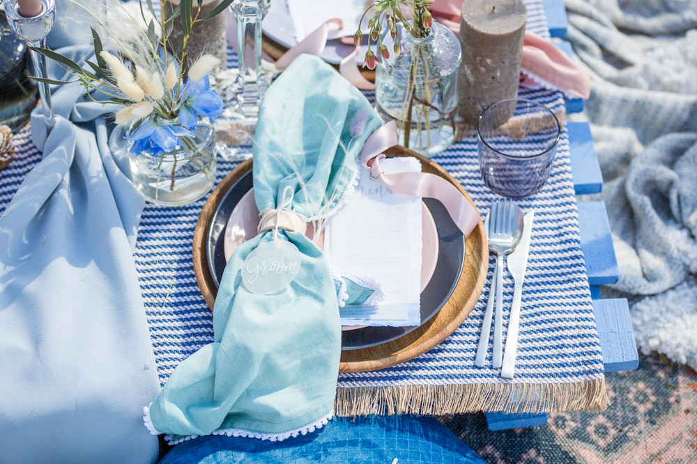 Place Setting Napkin Place Name Shell Glass Acrylic Perspex Boho Beach Wedding Ideas Sarah Hoyle Photography