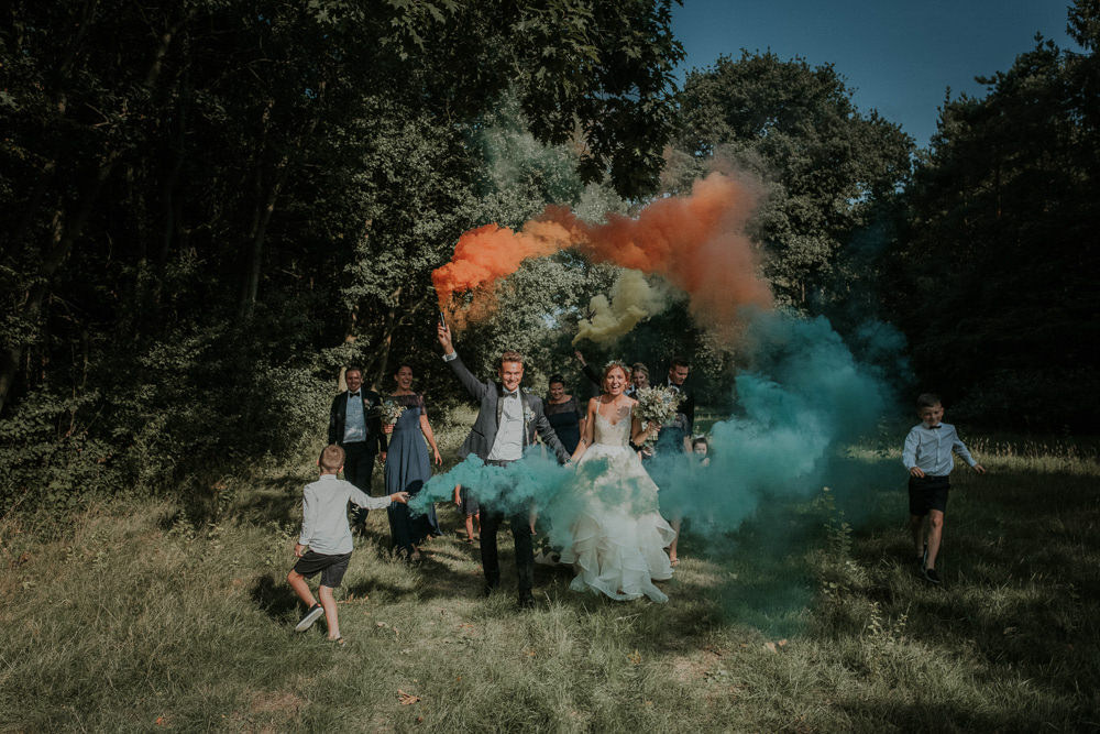 Smoke Bomb Captains Wood Barn Wedding Megan Elle Photography
