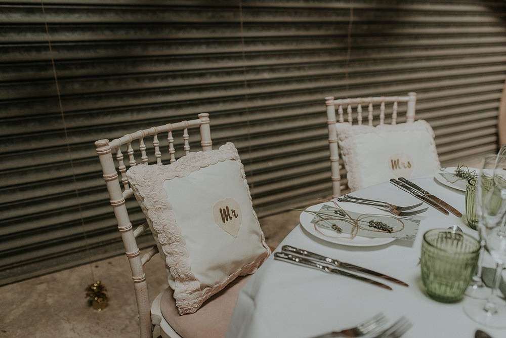 Cushions Chairs Mr Mrs Captains Wood Barn Wedding Megan Elle Photography