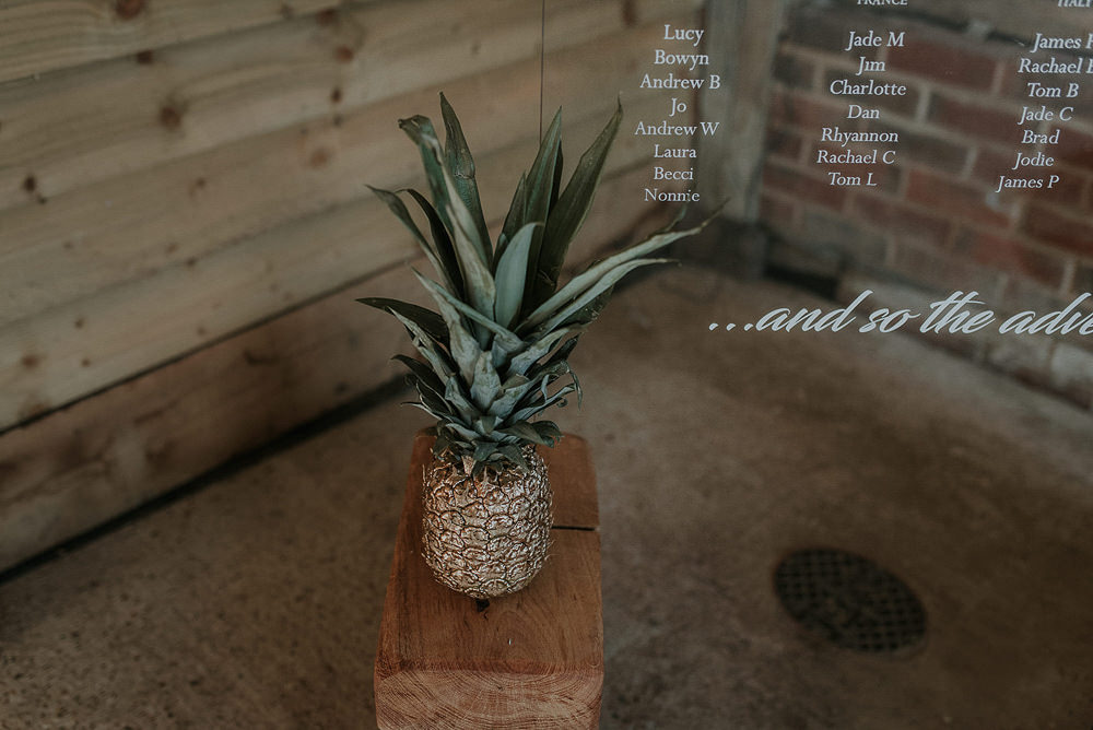 Clear Acrylic Perspex Sign Signage Seating Plan Table Chart Calligraphy Pineapple Decor Captains Wood Barn Wedding Megan Elle Photography