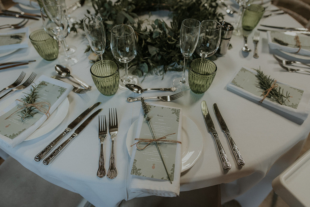 Place Setting Lavender Menu Captains Wood Barn Wedding Megan Elle Photography