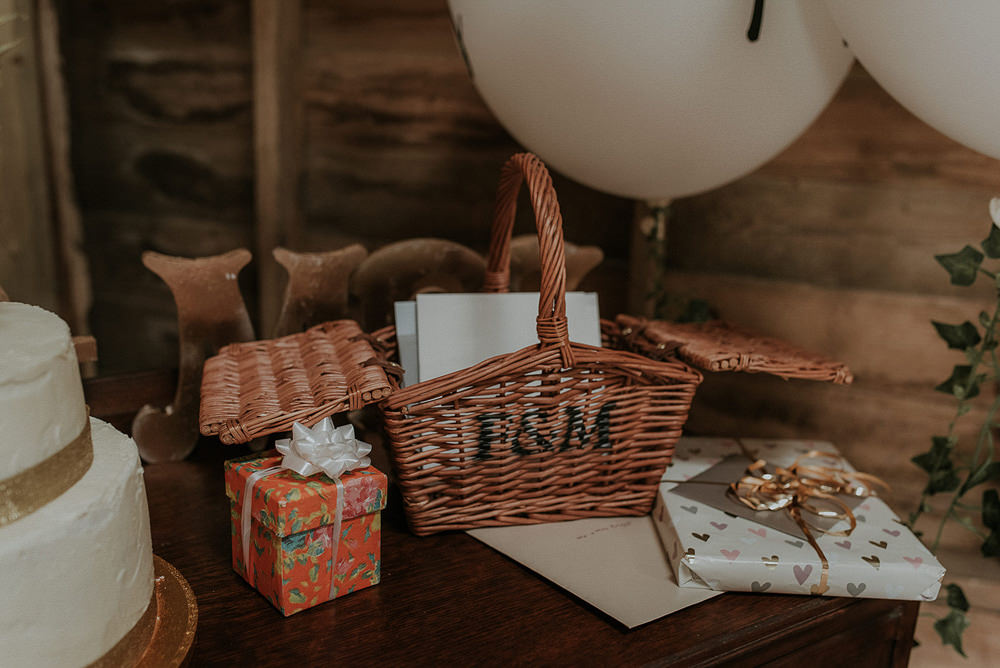 Card Hamper Basket Captains Wood Barn Wedding Megan Elle Photography