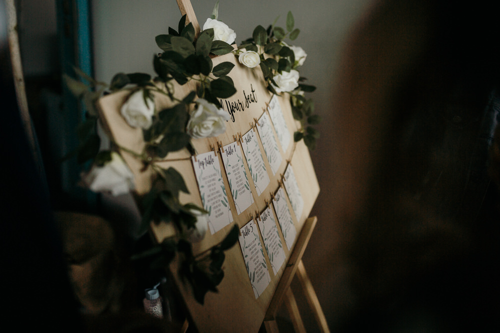 Table Plan Greenery White Flower Peg Twine Easel Casterley Barn Wedding Stuart Dudleston Photography