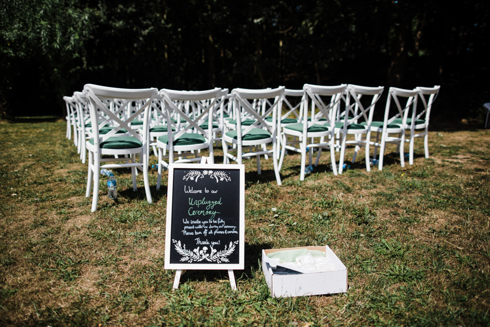 Unplugged Ceremony Sign Chaucer Barn Wedding Through The Woods We Ran