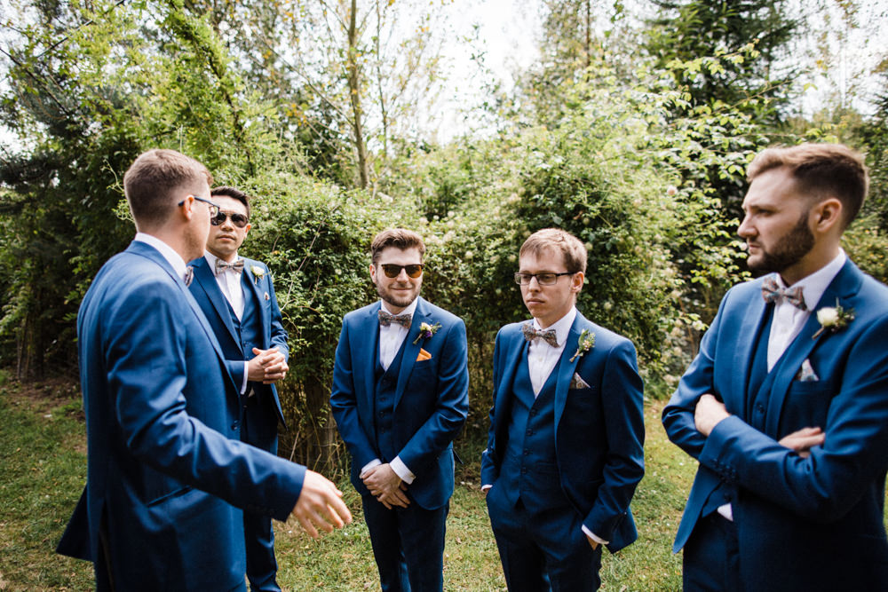 Groom Groomsmen Mrs Bow Tie Three Piece Suit Waistcoat Chaucer Barn Wedding Through The Woods We Ran
