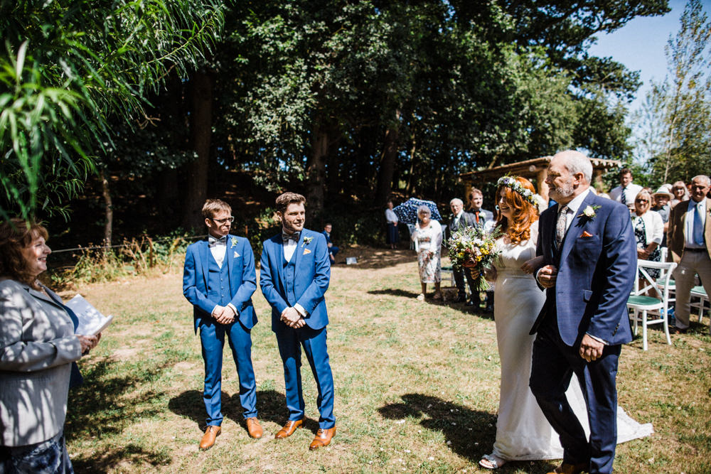 Bride Bridal Boho Cape Wedding Dress Gown Flower Crown Mrs Bow Tie Three Piece Suit Groom Chaucer Barn Wedding Through The Woods We Ran