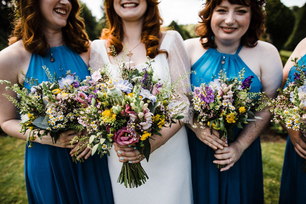 Bride Bridal Bridesmaids Wildflower Bouquets Chaucer Barn Wedding Through The Woods We Ran