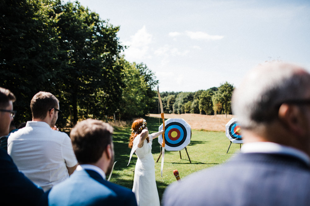 Bride Bridal Archery Drinks Reception Chaucer Barn Wedding Through The Woods We Ran