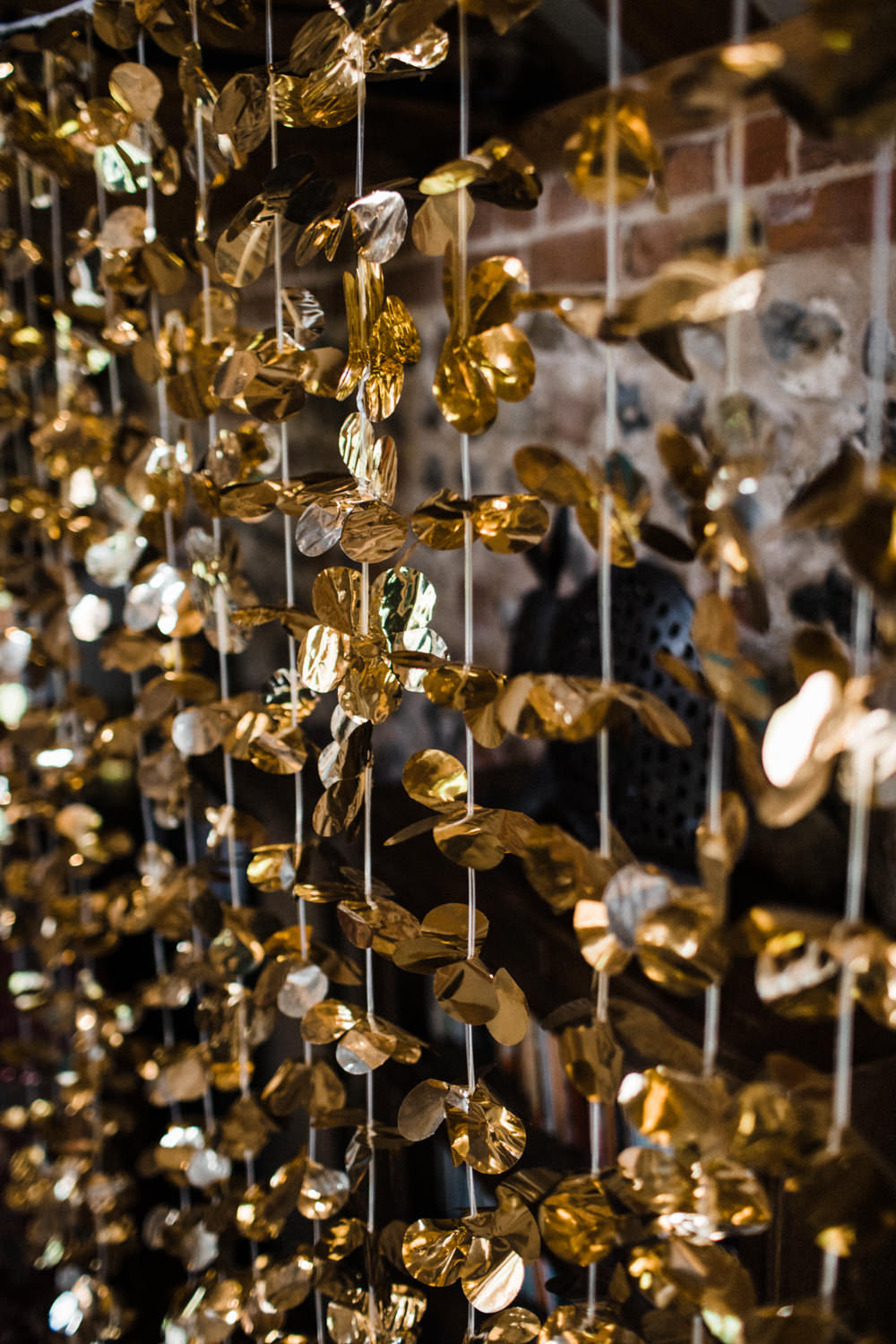 Gold Foil Curtain Decor Chaucer Barn Wedding Through The Woods We Ran