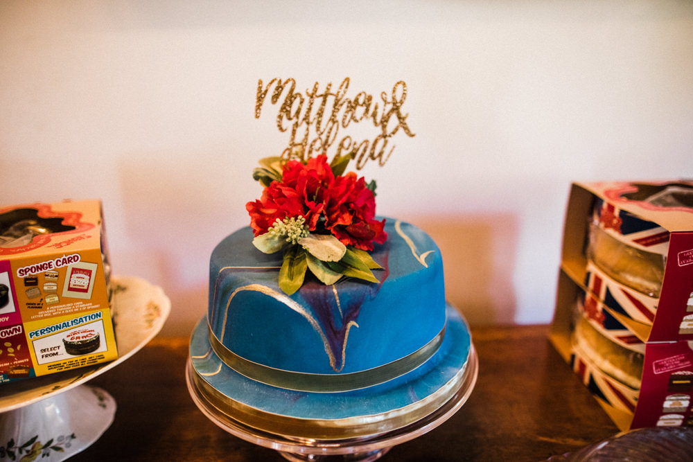 Blue Marble Cake Glitter Topper Flowers Floral Chaucer Barn Wedding Through The Woods We Ran