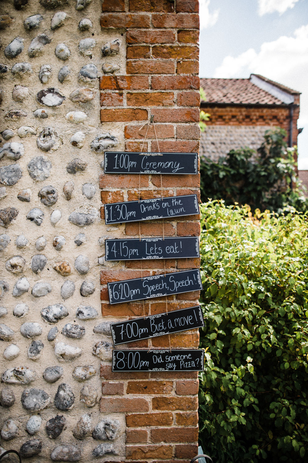 Chalk Board Sign Post Timings Order of Day Chaucer Barn Wedding Through The Woods We Ran